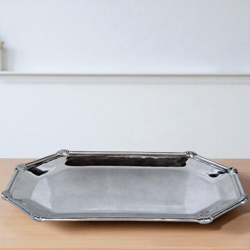 Mariposa 15” Octagon Tray Silver Aluminum 100% Recycled Material RARE